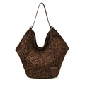 Sac fourre-tout à motif léopard marron en daim avec fines bretelles élégantes - Marron