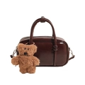 Sac bowling brillant chocolat noir avec un mignon pendentif ours en peluche - Avec Pendentif / Marron
