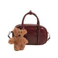 Sac à main Boston classique en cuir PU bordeaux avec breloque ours et bandoulière amovible - Avec Pendentif / Rouge