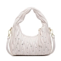 Bolso hobo acolchado rosa con detalles de diamantes de imitación y asa anudada - Blanco Roto