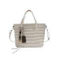 Bolso tote trenzado blanco crema con colgante de chocolate y bandolera - Blanco