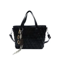 Bolso tote negro de cuero tejido con correa ajustable y colgantes decorativos de moda - Negro