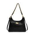 Bolso hobo acolchado negro con cadena dorada y cierre metálico para mujer - Negro