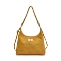 Bolso hobo vintage amarillo mostaza con costuras acolchadas y correa de cadena - Amarillo