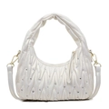 Bolso hobo acolchado beige con pedrería brillante y correa ajustable de hombro - Blanco Perlado