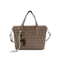 Latte-colored woven tote bag with a cylindrical handle and creative chocolate charm detail - Khaki
