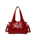 Rote Lackleder-Tasche für Damen mit Vintage-Silberkreuz und Gothic-Kettendetail - Rot