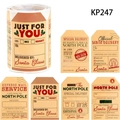 Roll of 200 Christmas gift tags featuring vintage Santa and North Pole express mail designs - KP247 (200 Stickers / 7.5*5.5cm)