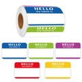 Roll of 300 colorful 'Hello my name is' stickers in blue green purple red and yellow - Hello Classic Name Tag Style (KP237)