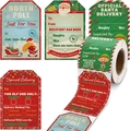 Détails macro des étiquettes de cadeau de Noël en rouleau avec motifs du Pôle Nord - Style Livraison du Père Noël (KP245)