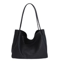 Minimalistische schwarze geflochtene Tragetasche mit Intrecciato-Leder und Schultergurten - Schwarz