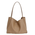 Braune gewebte große Shopper Tasche mit schmalen Schultergurten für den täglichen Alltag - Khaki