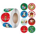 Rouleau d'autocollants de Noël avec motifs renne, Père Noël et pingouin pour emballages - E203 / 1 pouce - 2,5 cm