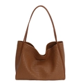 Brown woven faux leather tote bag with large capacity and slim shoulder straps - Brown