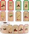 Dettaglio di 8 etichette regalo natalizie su rotolo kraft con sezioni Da/A scritte - Stile Kraft Vintage (KP241)