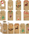 Dettaglio di 8 etichette regalo di Natale in rotolo con motivi di pupazzo di neve - Stile Effetto Glitter Carta Kraft (KP242)