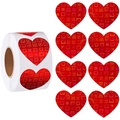 Red heart roll stickers with geometric patterns for gift wrapping and holiday decoration - Red Heart With Geometric Grid Pattern / 1 Inch-2.5cm(N220)