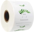 Close-up of roll-packed homemade label stickers with green leaf pattern and date field - Green Leaf Homemade Date Style (T123)