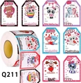 Macro detail of Valentine heart stickers roll with cute animal designs and To-From labels - Cartoon Animal Style (Q211)