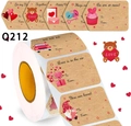 Detail view of heart-shaped Valentine's stickers with various cartoon designs and gift labels - Romantic Elements Style (Q212)