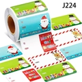Roll of Christmas gift label stickers with cartoon Santa and reindeer for holiday decor - J224 Christmas Cartoon Style