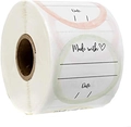 Detail of round kraft stickers with Date and Made with Love text for handmade gift labeling - Colored Ring Heart Style (T124)