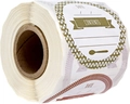 Macro shot of roll-packed kraft labels with date and content fields for food jars - Gold Wheat Border Style (T125)