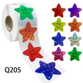 Rotolo di 500 adesivi a stella con sorriso laser in colori olografici assortiti - Adesivi Premio Stella Sorriso (Q205) / 2.5cm