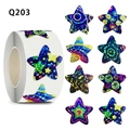 Holografische Stern-Aufkleberrolle mit bunten Lasermustern für Belohnung und Deko - Holographische Geometrische Textur (Q203)