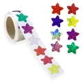 Rotolo di adesivi a stella laser glitterati in colori assortiti per tabelle premio - Stile Stella (P217)