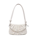 Elegante borsa a nuvola bianco sporco con pieghe, catena di perle e tracolla con nodi - Bianco Sporco