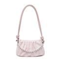 Borsa a nuvola a quadretti rosa con catena di perle e tracolla con nodo elegante - Rosa