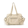 Borsa tote minimalista bianco crema in PU strutturato con cerniere e fibbie laterali - Bianco