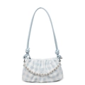 Sac nuage à carreaux bleus avec chaîne de perles et bandoulière à nœuds - Bleu