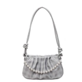 Sac à main nuage gris argenté avec chaîne de perles et bandoulière à nœuds - Argent