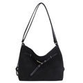 Bolso tote de cuero mate negro con elegante hebilla dorada y detalle de ojales - Negro