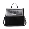 Mochila de cuero negro brillante para mujer con tachuelas plateadas y cierre de giro - Negro