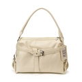 Elegante bolso de hombro blanco crema con hebilla decorativa y asa superior - Blanco
