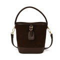 Dunkelbraune matte Eimer-Tasche aus Wildlederimitat mit Lederbesatz und Golddetails - Braun / 21*10*18.5