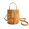 Bolso cubo amarillo jengibre de cuero sintético y felpa con asa y correa - Estilo Patchwork de Tela de Rizo / Amarillo