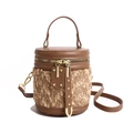 Bolso de hombro tipo cubo en cuero sintético marrón con panel de felpa y herrajes oro - Estilo Patchwork de Peluche / Marrón