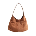Bolso hobo de gamuza marrón elegante con diseño minimalista y detalle de costura - Marrón