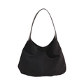 Bolso hobo minimalista de gamuza negra con correas de cuero liso y costuras de diseño - Negro
