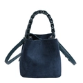 Bolso cubo de ante azul oscuro con asa trenzada gruesa y correa de hombro ajustable - Azul Crepúsculo