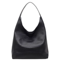 Große schwarze Hobo-Tasche in Weboptik mit minimalistischem Schultergurt-Design - Schwarz
