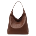 Minimalistische dunkelbraune gewebte Leder-Hobo-Tasche mit geräumigem Innendesign - Braun