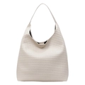 Minimalistische beige gewebte Hobo-Schultertasche mit großem Fassungsvermögen - Gebrochenes Weiß