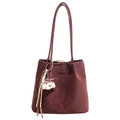 Borsa tote bordeaux scuro in finta pelle scamosciata con ciondolo a cucciolo bianco - Con Ciondolo / Rosso