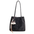 Borsa tote nera minimalista in pelle scamosciata opaca con ciondolo a cucciolo - Con Ciondolo / Nero