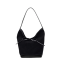 Classic black bucket bag featuring matte finish and elegant bow tie decoration - Black
